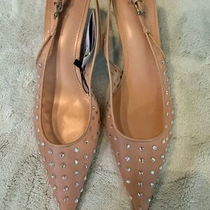 MANGO Beige Real Crystal Studded Heels